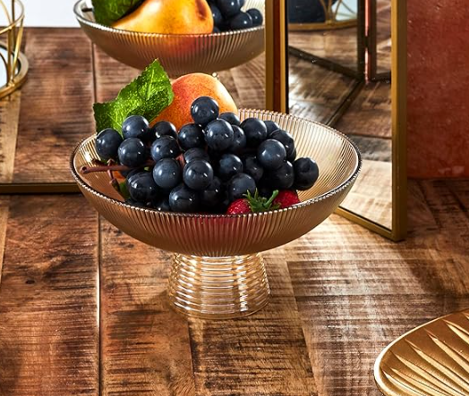Amber Glass Footed Fruit Bowl – Elegant & Stylish